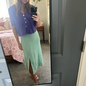 Green gingham A-line midi skirt by LOFT. Size 0.